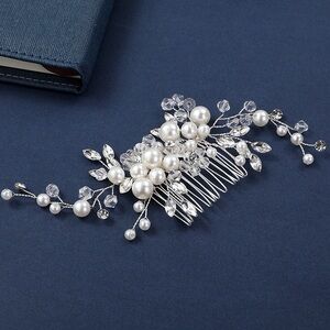 Anthropologie Silver Pearl & Crystal Hair Comb